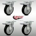 thumbnail image 2 of 5 Inch SS Black Polyurethane Top Plate Caster Set Total Lock Brake SCC, 2 of 2