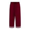 thumbnail image 2 of JJHGVB Cotton Linen Capri Pants crop pants for women womens capris for summer Striped linen capris for women Summer Long Shorts mid-calf length Slacks women's capris Capris for Women A674-Wine S, 2 of 7
