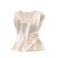 thumbnail image 3 of Jinhomg Women Satin Silk Tank Top V Neck Sleeveless Ruched Shirt Dressy Casual Business Tops White L, 3 of 8