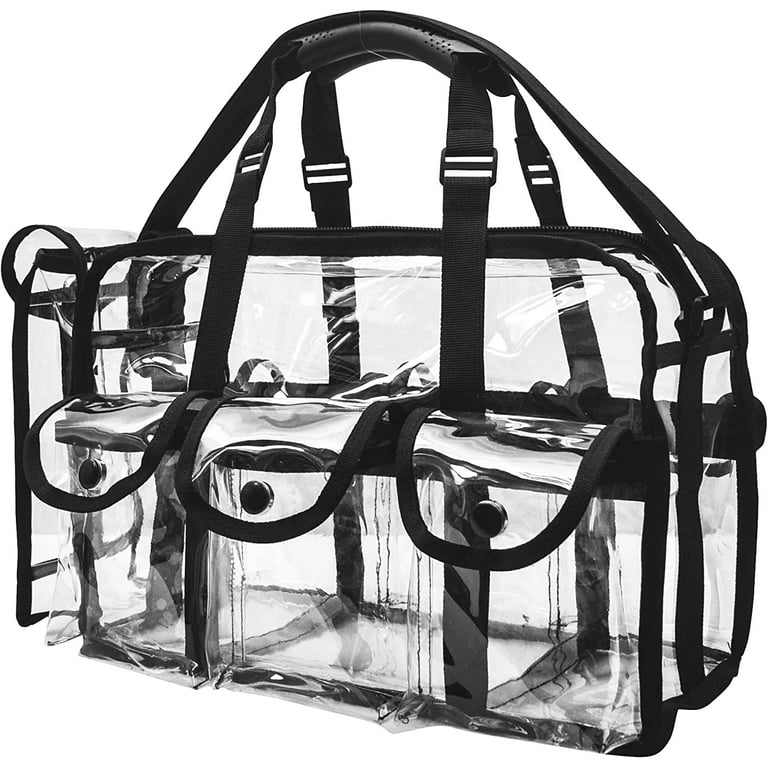 clear travel makeup bag with 6 external pockets Clear Travel Makeup Bag with 6 External Pockets,Cosmetic Organizer Case  with Shoulder Strap,Large