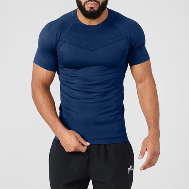 pstuiky Camisas de vestir de manga corta para hombre, Camiseta deportiva informal de manga corta con cuello redondo y color liso para hombre ropa de hombre l