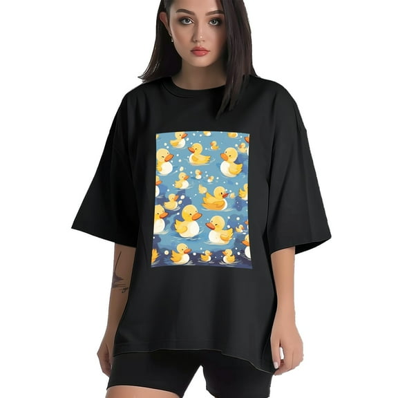 Plus Size Shirt for Women Black Tops for Women Short Sleeves Shirt for Women Cute Ducks T Shirt Crewneck Shirt for Women XS