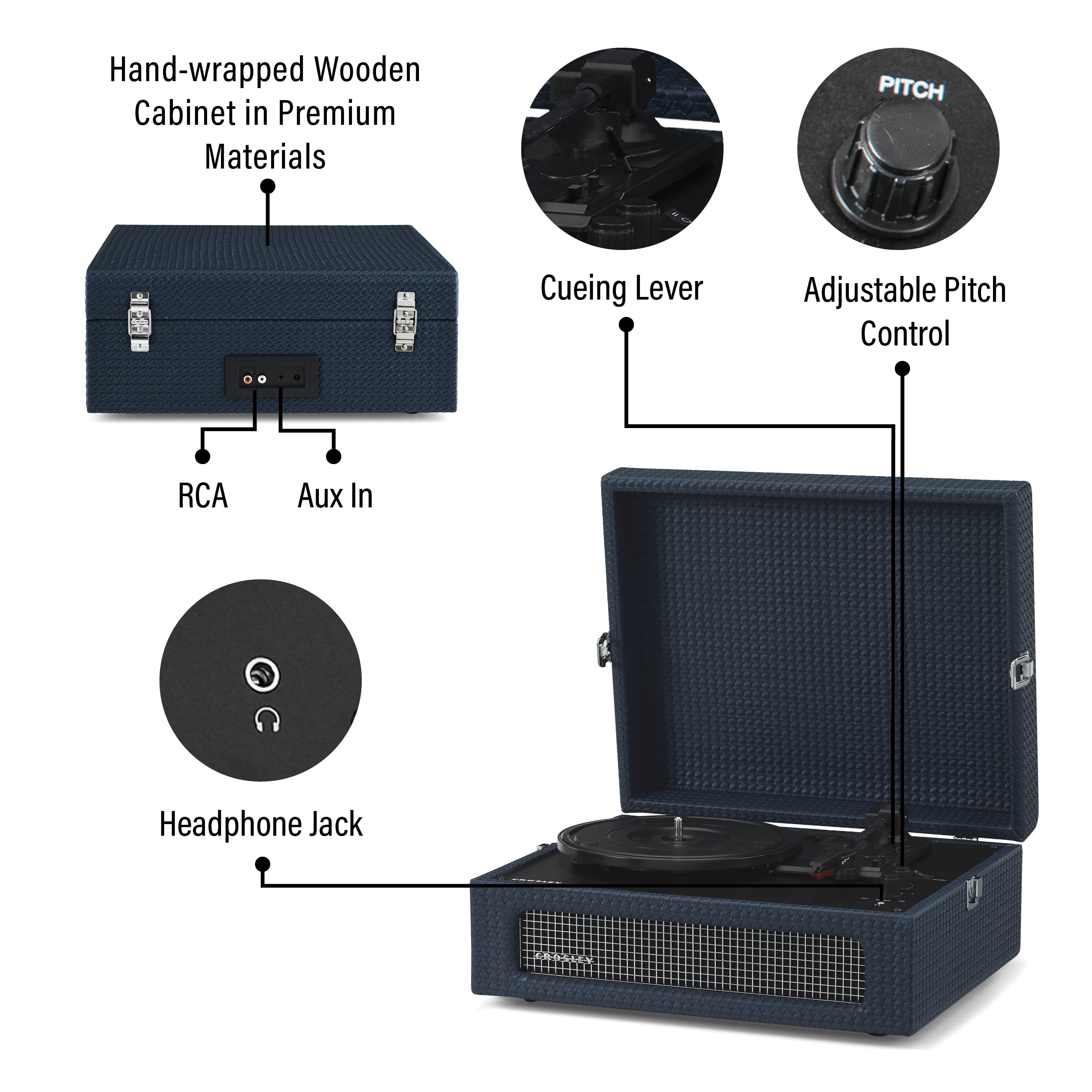 Crosley Voyager Vinyl Record Player with Speakers and Wireless Bluetooth - Audio Turntables