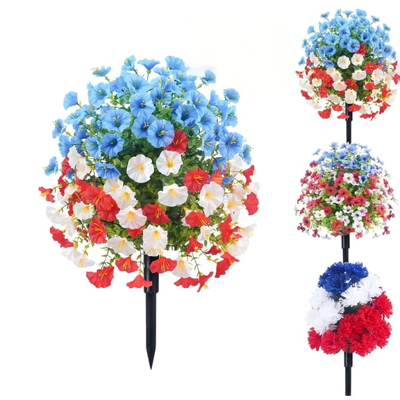 4th of July Artificial Topiary Trees, Patriotic Tree Decoration with Ground Spikes, 24" Fake Bushes Plants Shrubs for Indoor Outdoor Garden,Veteran Day by JEWLALO
