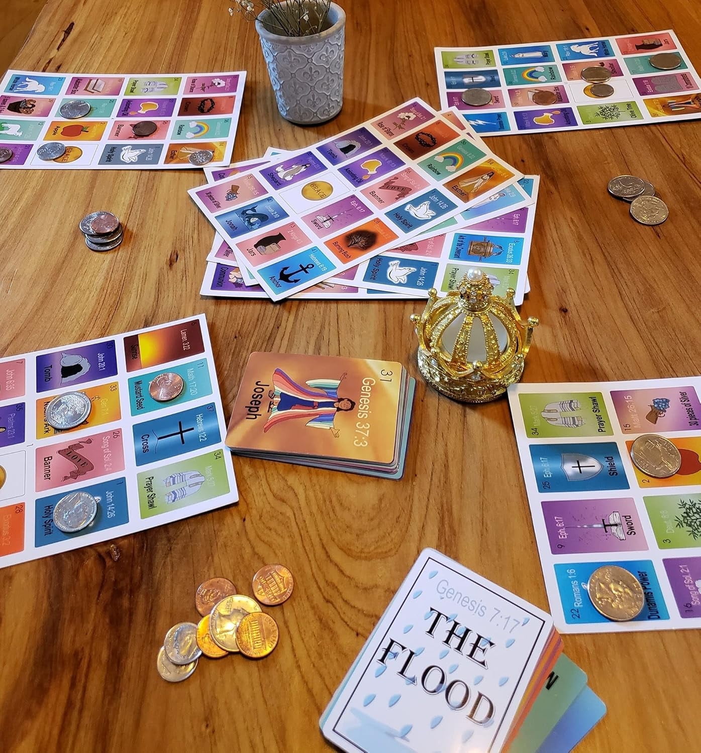 4Hearts Entertainment, LLC Bible Loteria Card Game, FIESTA Christian Bingo Family Game for 10 Players for Easter & Catholic Events