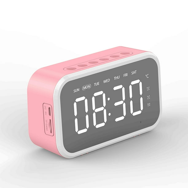 Reloj de alarma digital Bluetooth-Compatible con HD Mirror Pantalla Multifunción 3 Configuración de alarma Esteraofonía para habitaciones Escritorio Rosa Inevent HA028204-03B