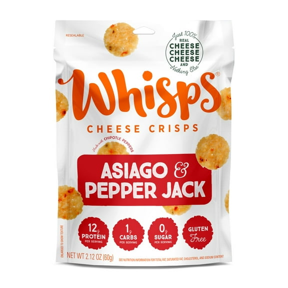 Whisps Asiago Pepper Jack Cheese Crisps, Keto Friendly Snacks, 2.12oz