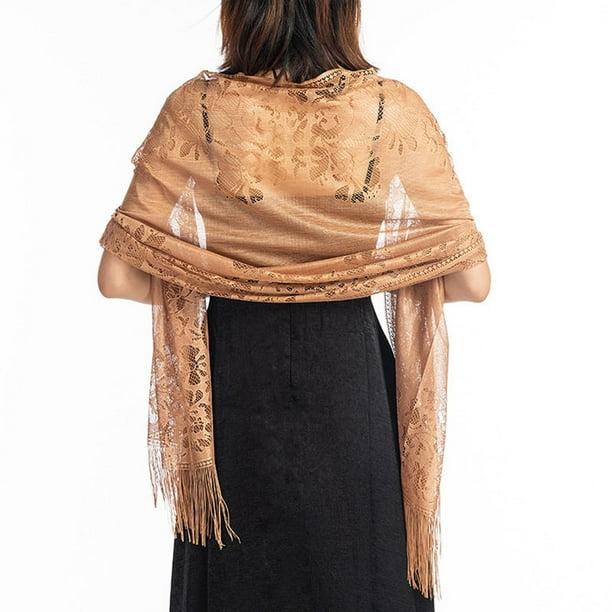Bufanda de mujer, bufandas de ganchillo, chales con borlas, capa de boda para dama de honor, fiesta de noche, chal Vintage conveniente portátil Ropa, zapatos y accesorios Miscelánea Camello Sonducket AP015018-10
