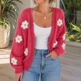 thumbnail image 3 of Lutiedan Knit Cardigans for Women Daisy Floral Open Front Cardigan Sweater Long Sleeve V Neck Fall Sweater Coats S-L, 3 of 8