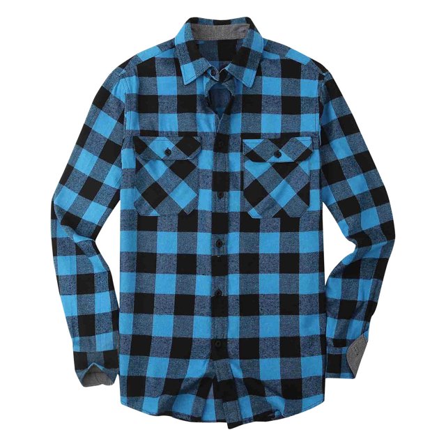 Blusa y camisa de manga larga con cuello vuelto para hombre, informal, con estampado a cuadros y bolsillos, de manga larga, a cuadros