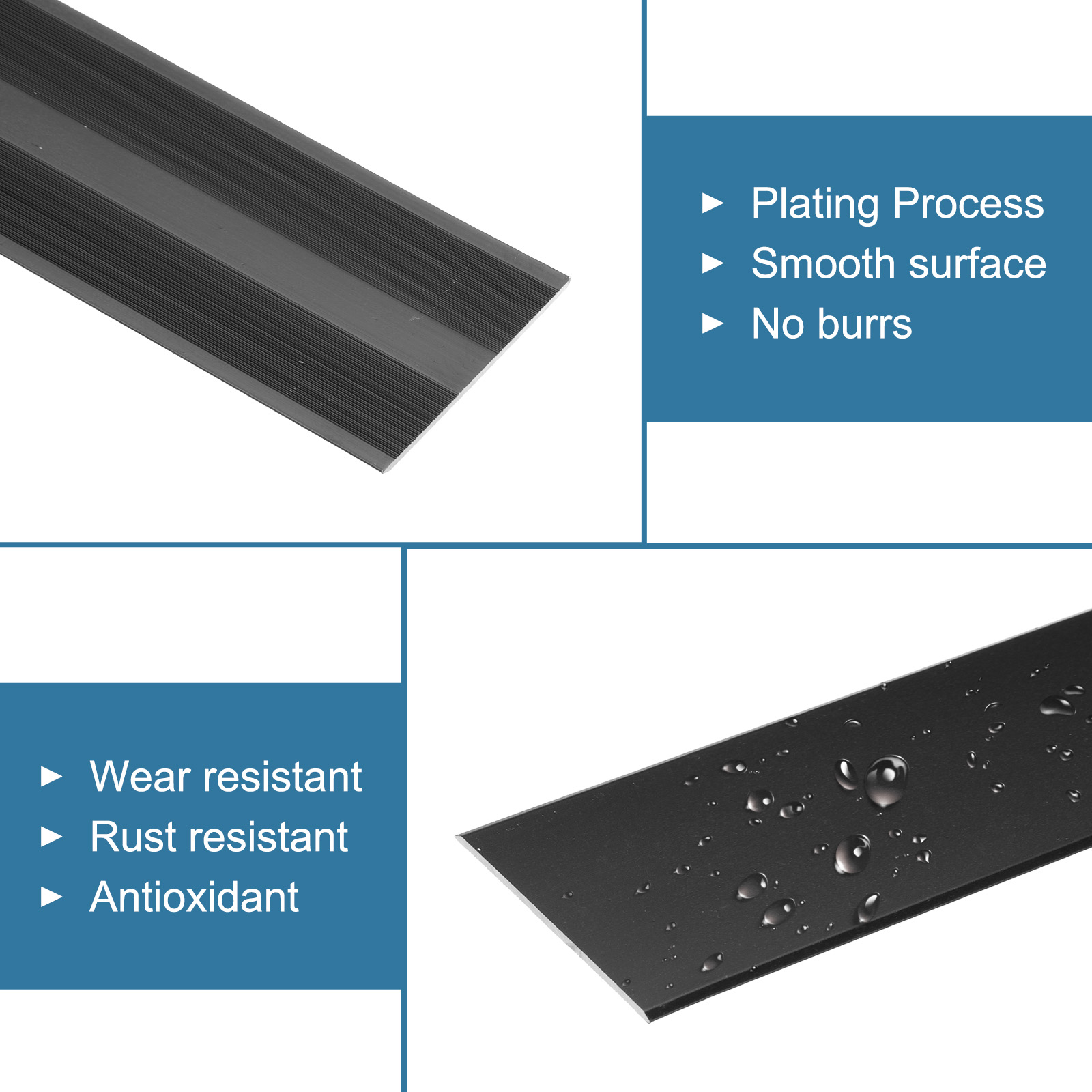 Unique Bargains Aluminum Molding Transition Strip for Laminate Flooring 2"x3 Ft Black