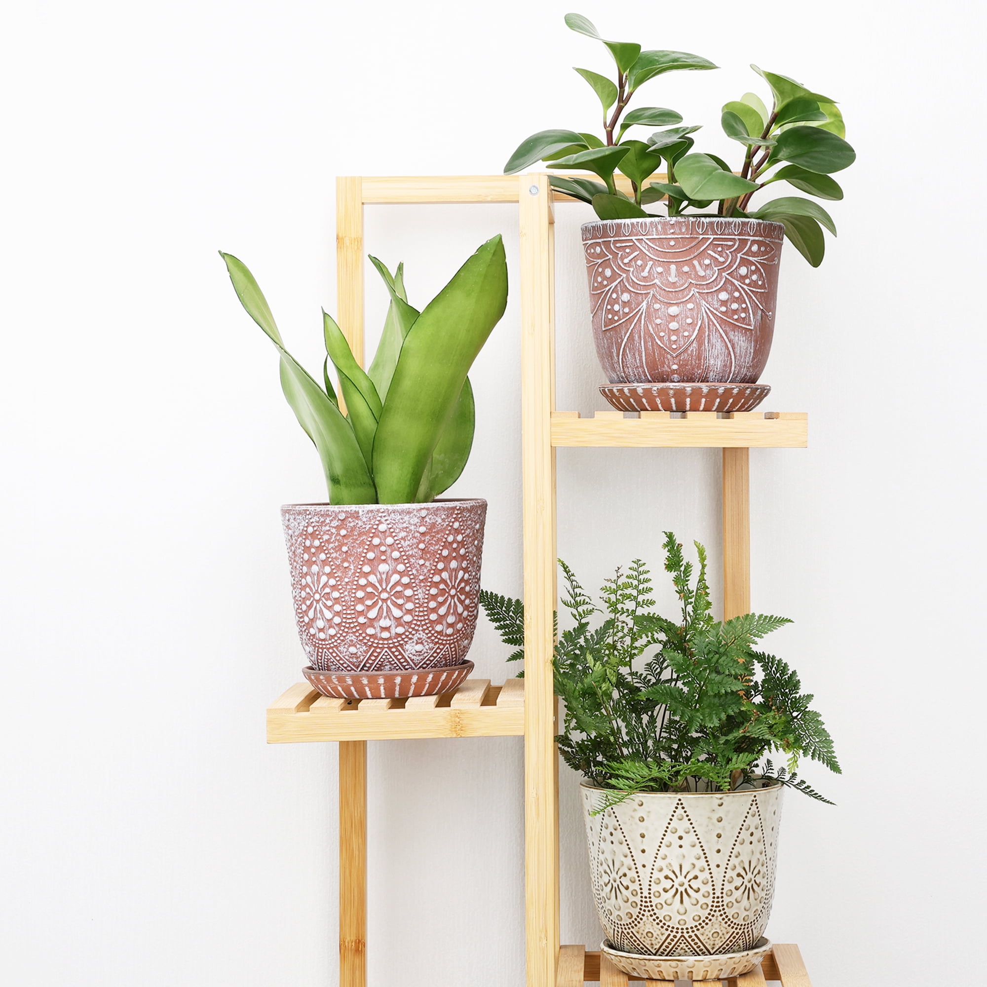 BESTSELER 6 Inch Ceramic Planter for Indoor Plants with Drainage Hole and Saucer, Round Succulent Orchid Flower Pot - set of 2