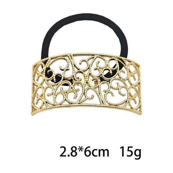 Metal Headband, Ponytail Cuffs, Gold Metal Hair Rings With Black Elastic Band, Geometric Elastic Headband For Women, Thick Hair Strap Hair Accessories, Durable Alloy Material, Comfortable Fit