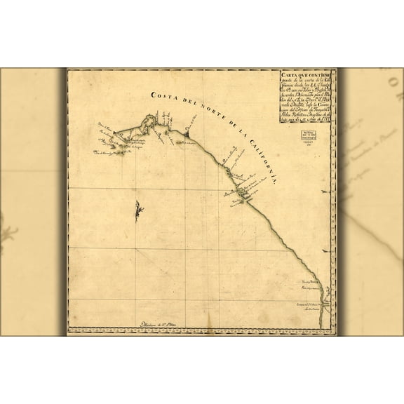 24"x36" Gallery Poster, map of north west coast of california 1787
