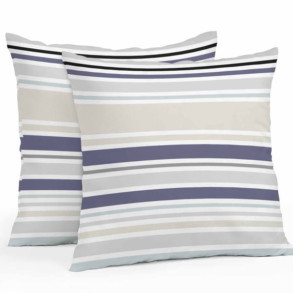 Throw Pillow Covers 18x18 Inch Set of 2, Beige Stripe Waterproof Outdoor Pillow Covers, Modern Abstract Art Navy Blue Striped Rustic Decorative Cushion Pillowcases for Couch, Sofa, Bed, Garden, Patio