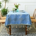 thumbnail image 4 of Tablecloths For Rectangle Tables,Chidori Grid Jacquard Tablecloth With Tassel,Soft Washable,Elegant Cotton Linen Table Covers For Dining Room Kitchen Outdoor-Sea Blue A-140x200cm, 4 of 8