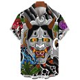 thumbnail image 3 of Camisa vintage japonesa con estampado 3D de samurái para hombre, camisa de manga corta de gran tamaño con solapa y botones, estilo callejero, 3 of 5