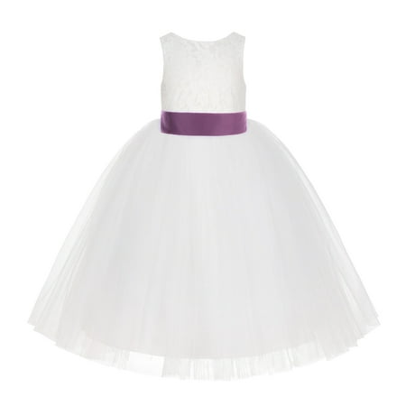 

Ivory Floral Lace Junior Flower Girl Dress Christening Baptism LG7