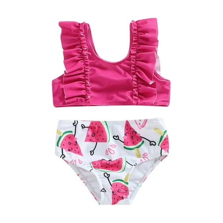 

Ma&Baby Little Kids Toddler Baby Girls Bikini Set Sleeveless Patchwork Tops with Watermelon/Pineapple Print Briefs