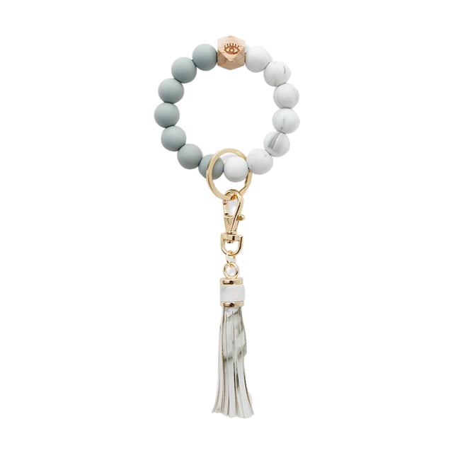 Pulsera con llavero de cuentas de silicona y borla para casa o coche. A