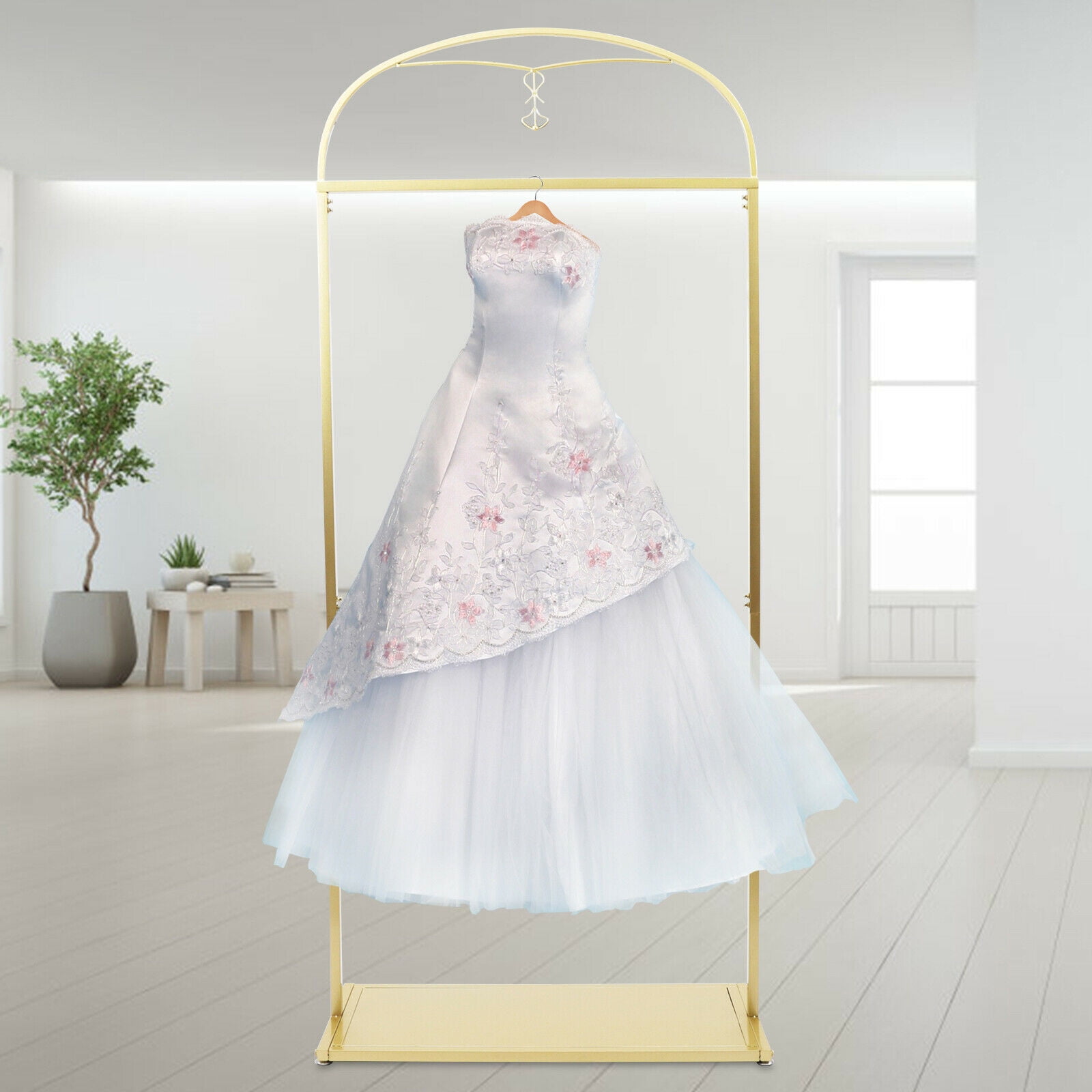 Miumaeov FreeStanding Garment Display Rack Gold Clothes Hanging
