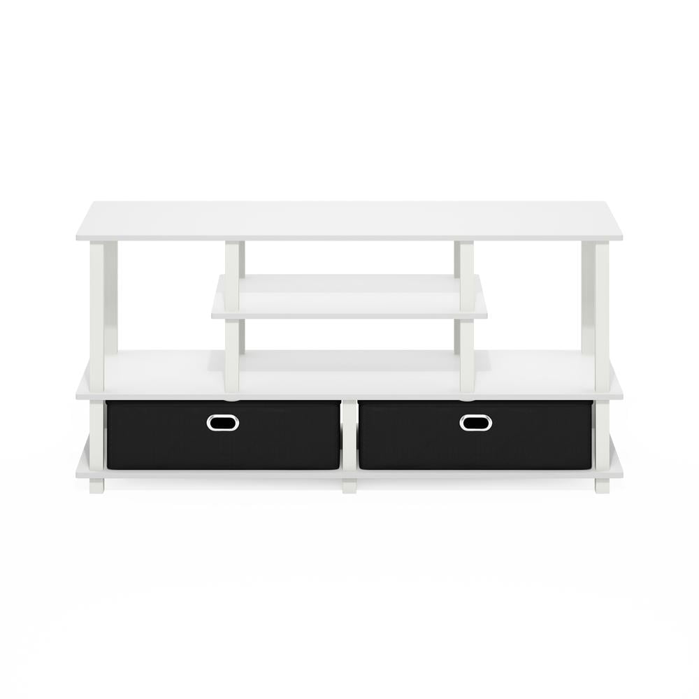 JAYA Large TV Stand for up to 55-Inch TV with Storage Bin, White/White/Black