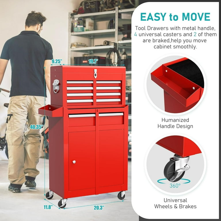 SUNCROWN Red Roller Toolbox, 5-Drawer Detachable Top SUNCROWN Red Roller Toolbox, 5-Drawer Detachable Top