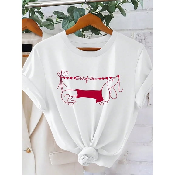 Dachshund Tee, Vintage Line Art, Crew Neck, Short Sleeve, All-Season Casual, Cute Dog Graphic, Party Daily