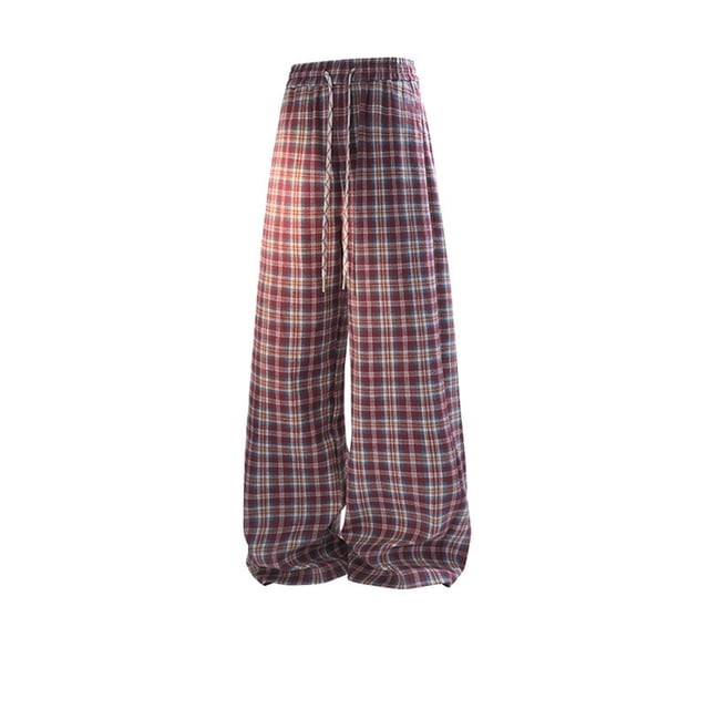 MEN'S CASUAL CHECKERED PANTS FOR DAILY WEAR AND STREET STYLE LOOSE FIT LARGE SIZE CONTRAST STRAIGHT TROUSERS FOR YEAR-ROUND COMFORT
