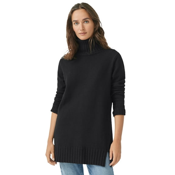 ellos Women's Plus Size Ribbed Turtleneck Tunic Sweater - 30/32, Black