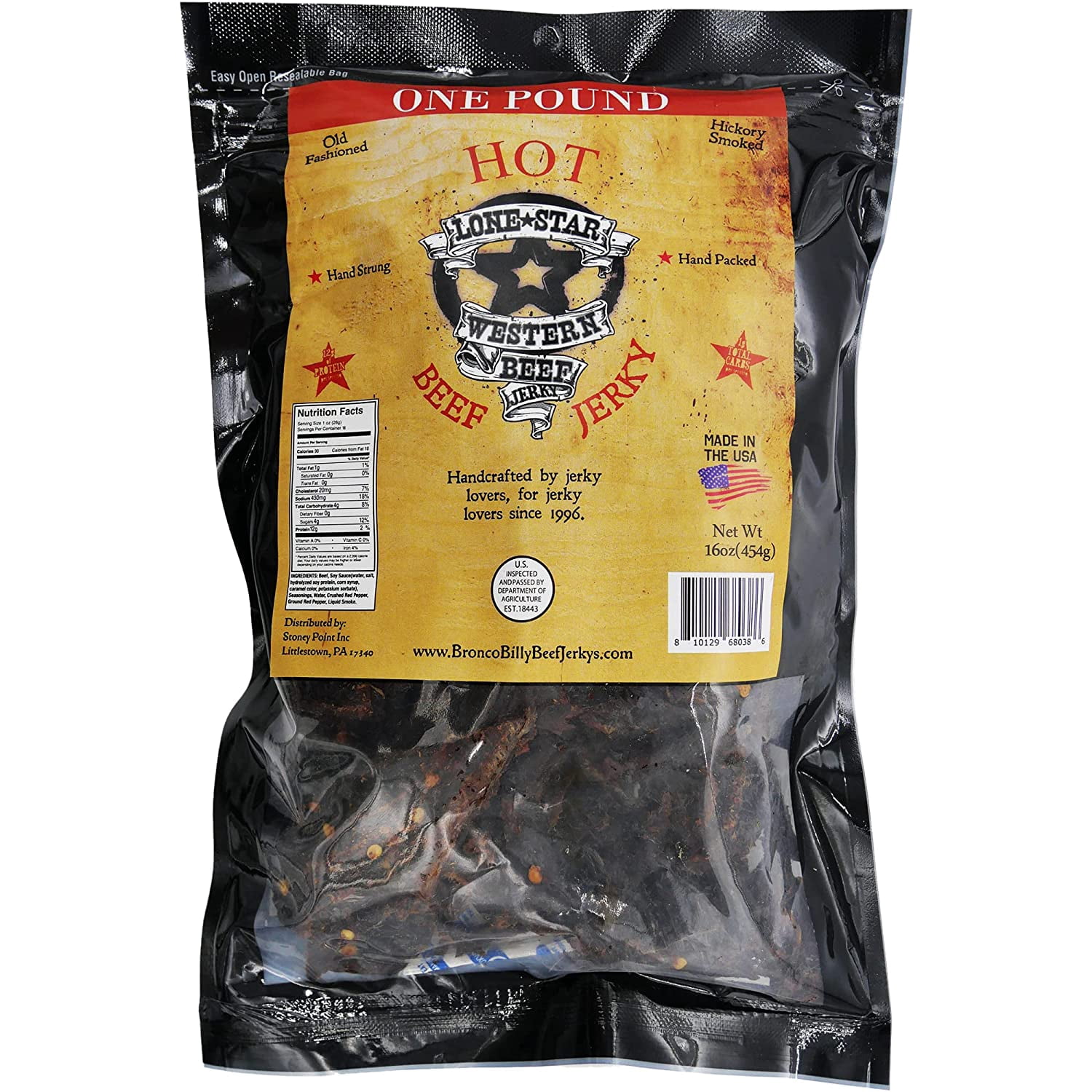 Lone Star Hot Beef Jerky - 1 Pound Resealable Bag - Fiery Handcrafted Flavor - Made in the USA