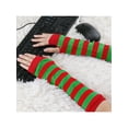 thumbnail image 5 of INSPIRE CHIC Women's Fingerless Gloves Printed Elbow Length Knitted Arm Warmers Red Green Wide Stripes, 5 of 6