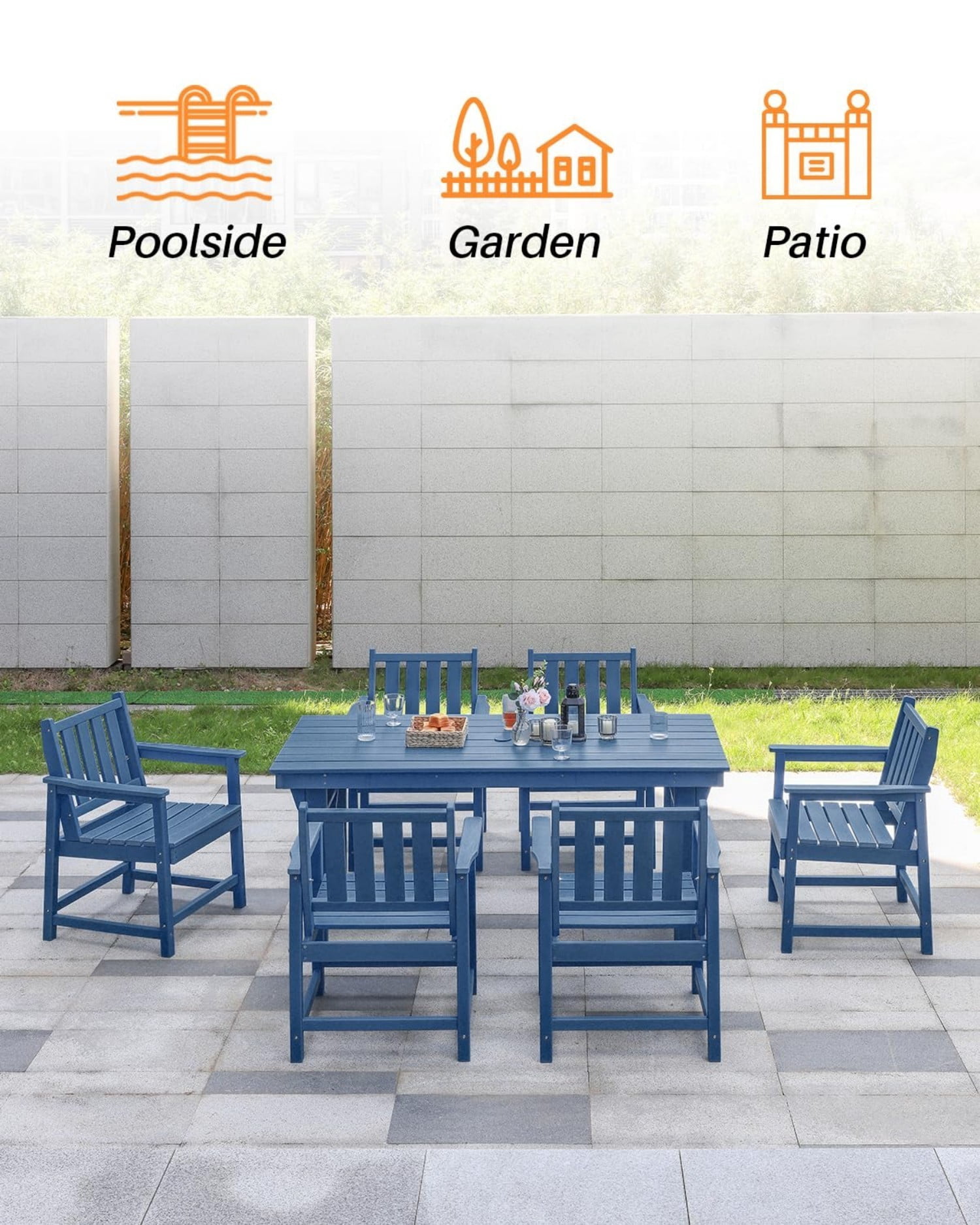Patio Dining Chair Set of 2, HDPE Outdoor Dining Chairs with Ergonomic Backrest, All Weather Patio Chairs for Backyard, Deck, Garden, Poolside, Navy
