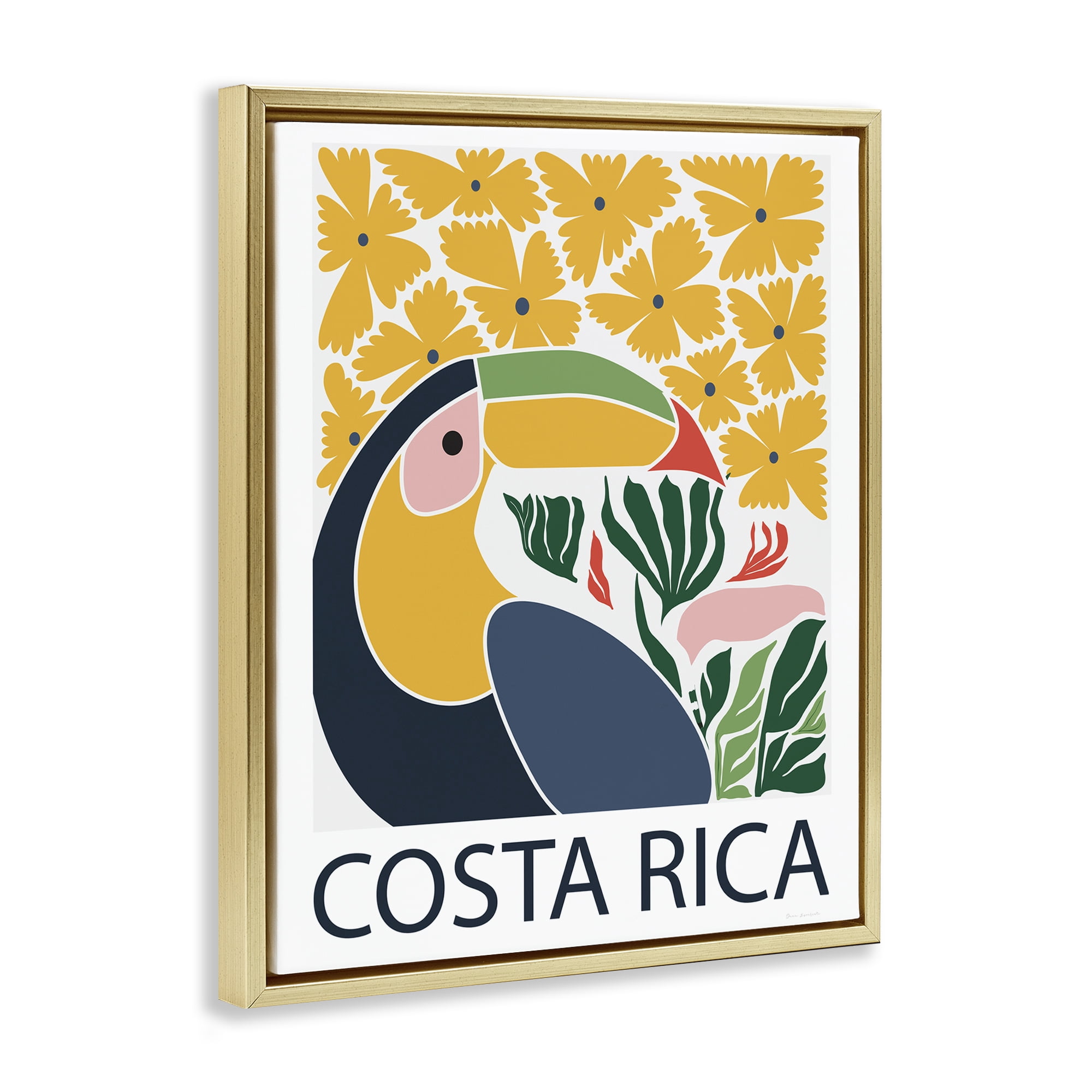 Stupell Industries Tropical Toucan & Flowers Gold Framed Floater Canvas Wall Art, design by Omar Escalante