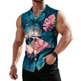 thumbnail image 2 of longantii Shirts for Men Hawaiian Style Relaxed Fit Button Down Tshirts Comfort Sleeveless Blouses with Pockets 2026 Summer New Tropical Printed Beach Floral Shirts Pink XXL, 2 of 7