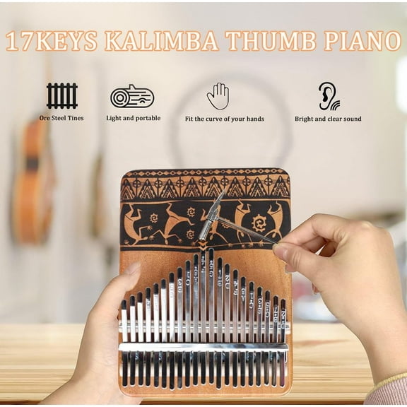 21 Keys Kalimba Thumb Piano with Mahogany Wood, Tune Hammer & Finger Covers for Music Learning