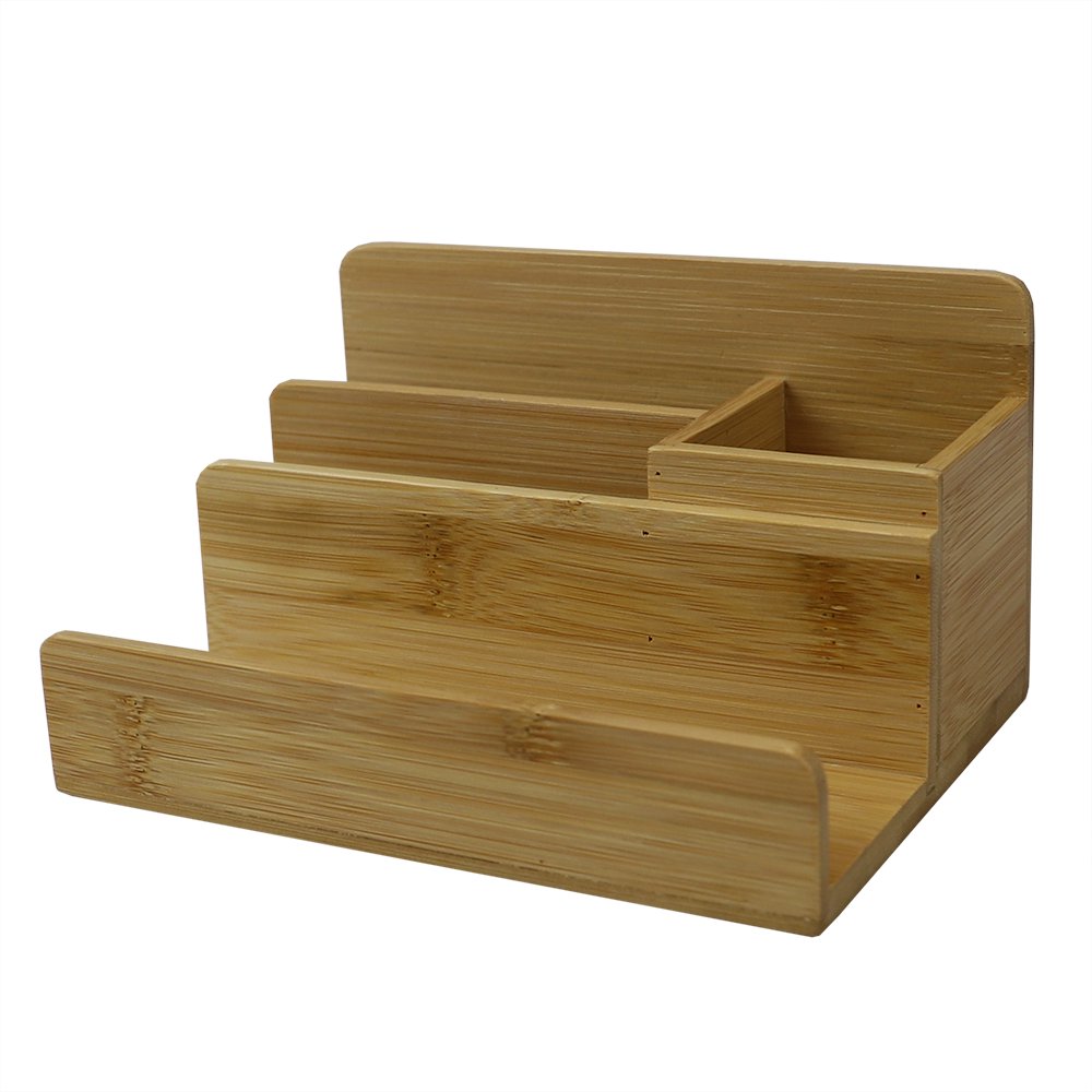 Home Basics 4 Compartment Bamboo Desktop Organizer, Natural Walmart