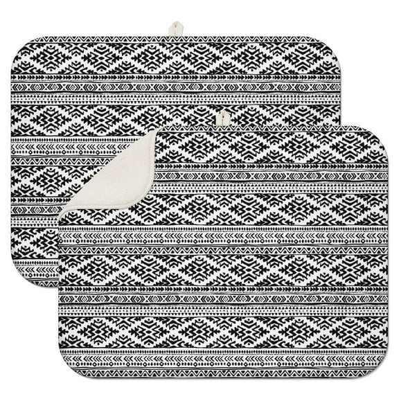 Rustic Boho Coffee Mat Microfiber Dish Drying Pad Vintage Style Kitchen Rack Pad Artistic Countertop Spill Mat Ultra Absorbent Reversible Coffee Maker Mat for Home