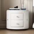 thumbnail image 2 of PU Leather Nightstand, Elegant Bedside Table with 2 Drawers and Crystal Handle, Oval 2-Drawer Upholstered Nightstand, Storage Bed Side Table Fully Assembled Except Legs & Handles,Suitable for Bedroom, 2 of 7