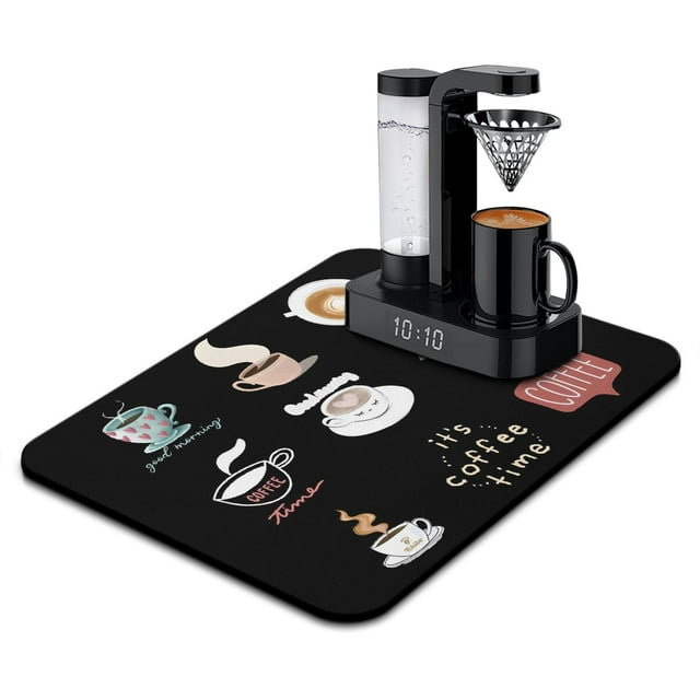 Sophisticated Coffee Mat - Ideal Coffee Bar Accessory for Countertops, Stain-Hiding, Rubber-Backed, Absorbent Dish Drying Space for Under Coffee Maker Machines, 18x24 Inch