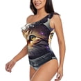 thumbnail image 3 of Picia Astronaut Cat Pattern Women's One Piece Swimsuits,One Shoulder Swimwear Asymmetric ,Ruffle Monokinis Bathing Suits,High Waisted Flattering Bathing Suits-XX-Large, 3 of 8