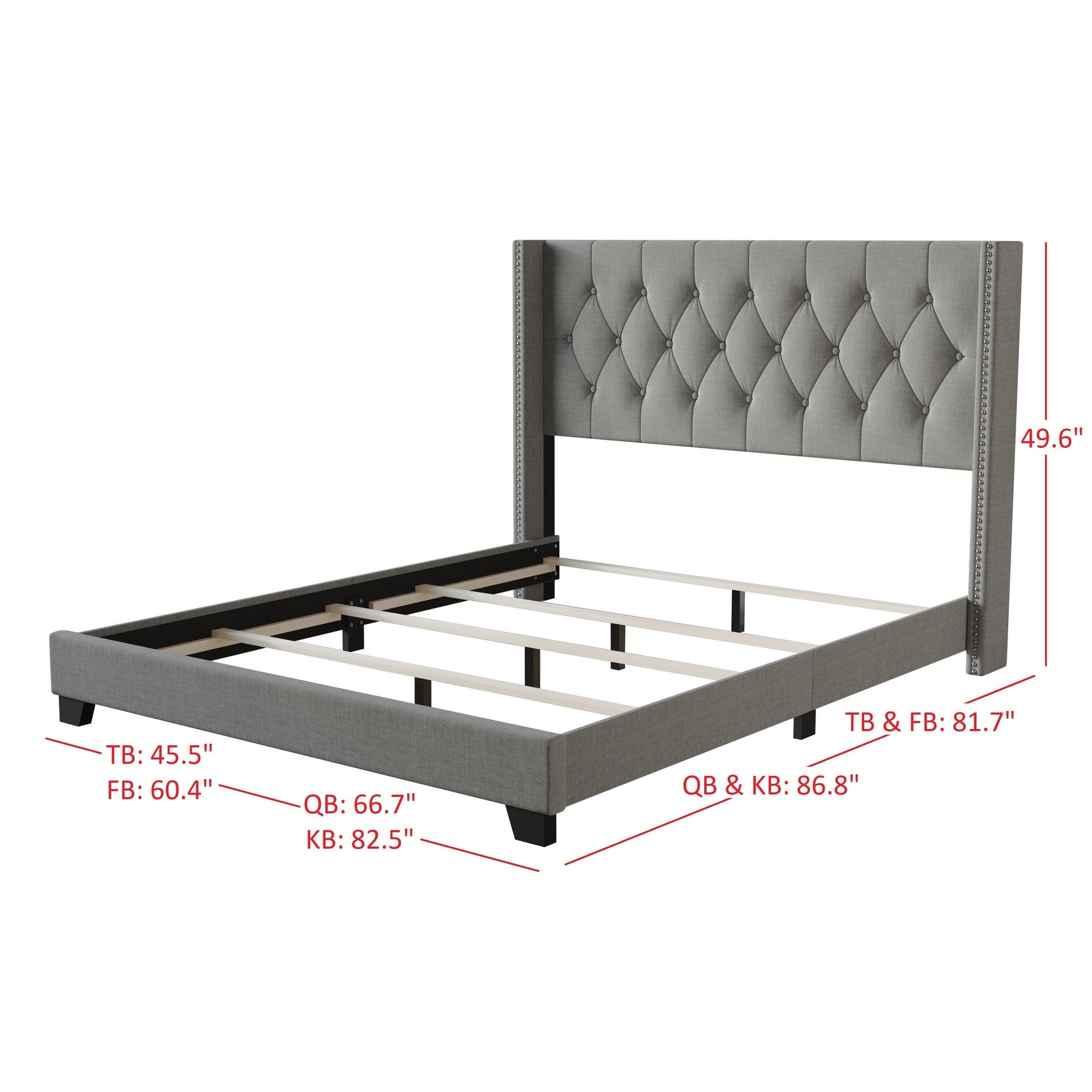 Home Design Danbury Full Tufted Upholstered Panel Bed Frame For Adult, Box Spring Required (Sold Separately), Gray