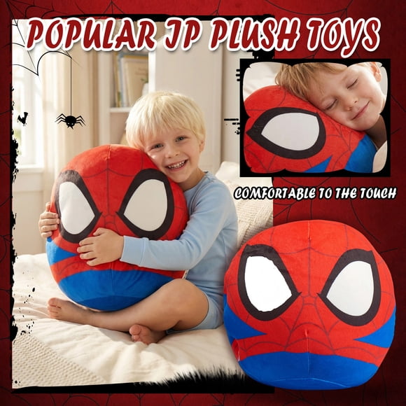 Giant Spider Plush Cushion, 11" Soft Stuffed Spider Pillow, Cute Round Plush Toy for Adults, Superhero Themed Room Decor & Collectible Plush Doll