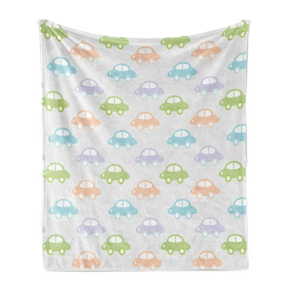 Car Soft Flannel Fleece Throw Blanket, Cars Pastel Colored Automobiles Boys City Joyful Game Toys Childhood Inspired, Cozy Plush for Indoor and Outdoor Use, 50" x 60", Multicolor, by Ambesonne