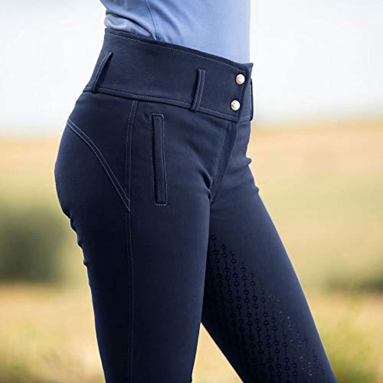HORZE Daniela High Waist Comfortable Equestrian Riding Breeches with Silicone Full Seat - Dark Navy - US 26