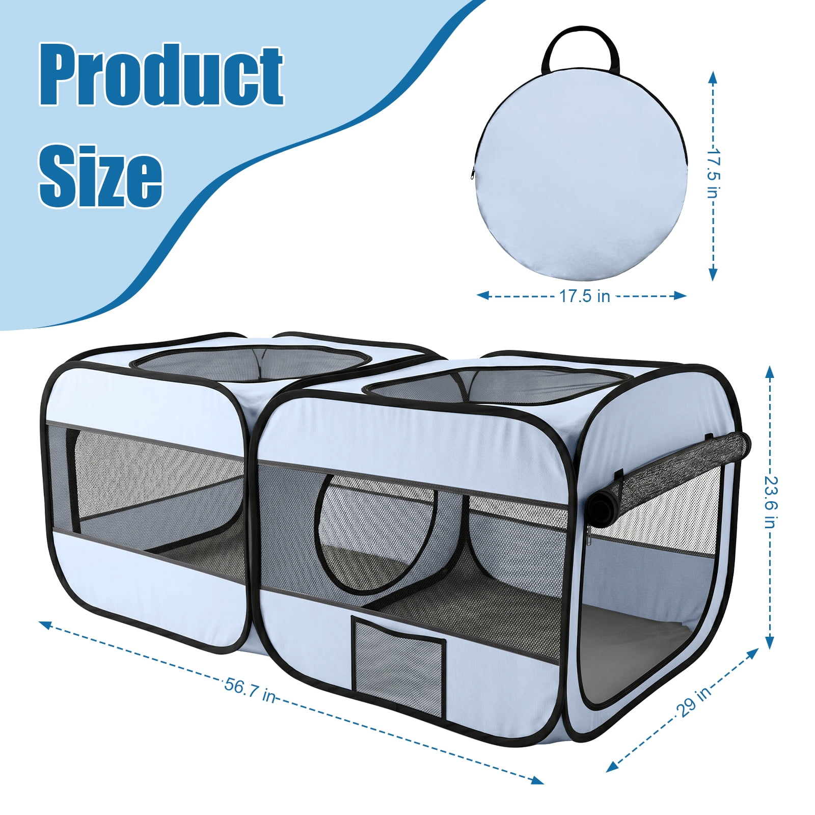 2-in-1 Pop Up Pet Playpen - Detachable 2 Separate Pens with Additional Doors, Assembly-Free Portable Foldable Kennel, Indoor Outdoor Enclosure Cage Tent for Cats Dogs Kittens Puppies Small Animals