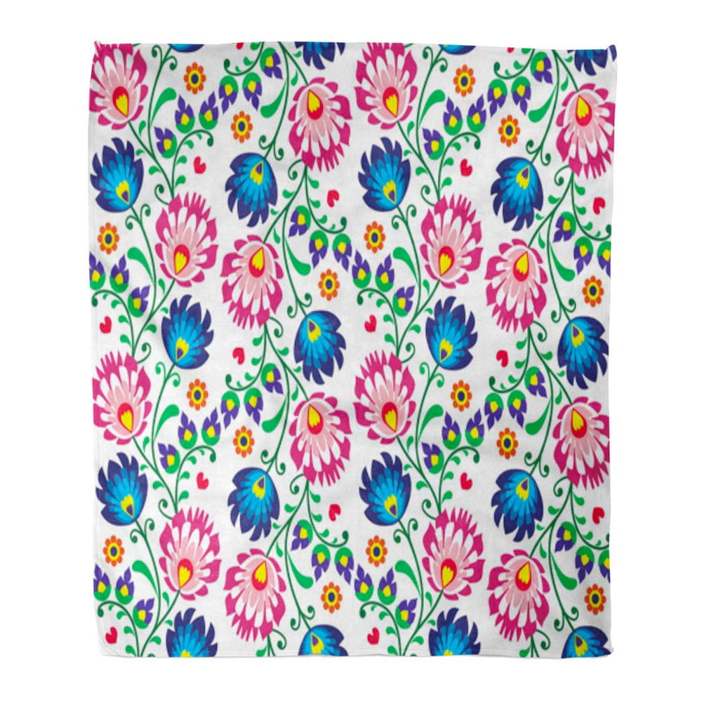 HATIART Throw Blanket Warm Cozy Print Flannel Colorful Poland Folk Polish Pattern Wzor Lowicki