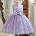 thumbnail image 2 of Summer AKAFMK Baby Girl Clothes Toddler Girl Flower Dress Sleeveless Round Neck Rainbows-Colour Princess Dress Bow Belt Mesh Sequins Birthday Party Wedding Long Dresses 3-7 Years, 2 of 4