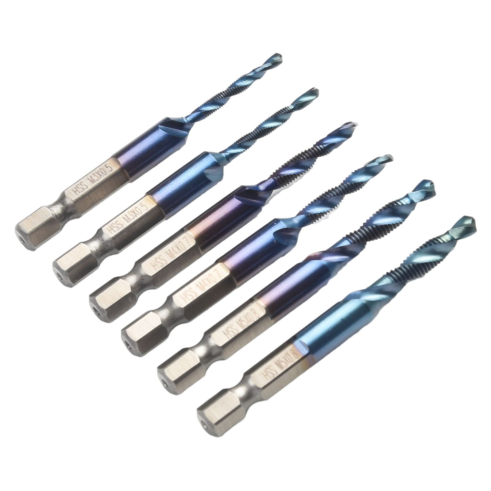 12Pc 1/4\" Hss Hex Shank Titanium Plated Screw Thread Drill Bits Set M3 - M10