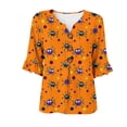 thumbnail image 4 of Hvogkswy Halloween Shirts for Women Button Print 3/4 Sleeve Henley Shirts Loose Comfy Holiday Party Casual Shirt, Gifts for Women, 4 of 7